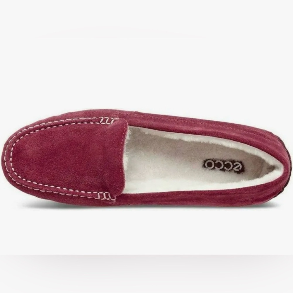 ECCO Suede Fur Lined Moccasin Style Slippers in Morrillo Size 39 (US 8)